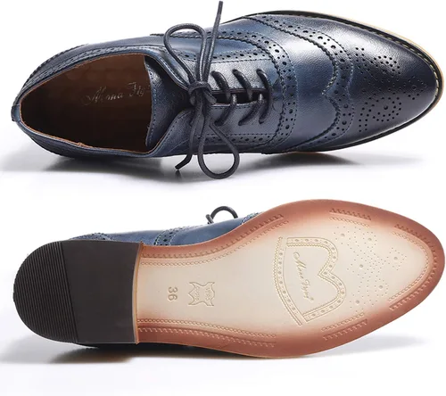 Vista 4 de Mona flying Zapatos de tacón apilado para mujer Oxfords de cuero con cordones cómodos