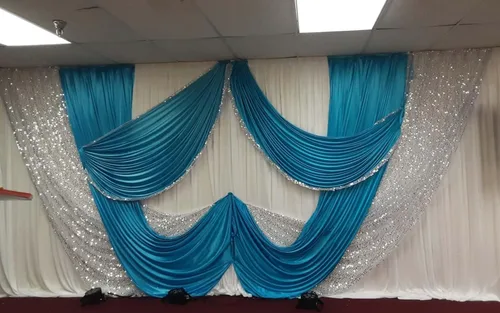Vista 3 de Cortinas de tela de seda para decoración de escenario de boda, cortinas de fiesta con festón para bodas, cumpleaños, eventos