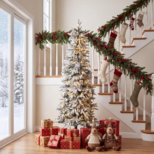 Vista 3 de Árbol de Navidad de lápiz blanco de 7 pies con 300 luces LED