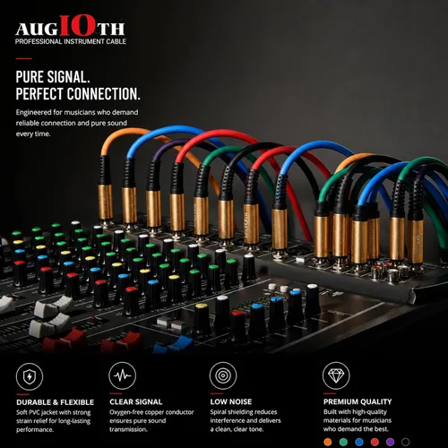 Vista 9 de Cable de guitarra de 3 pies, paquete de 4 colores recto a recto 4-Multicolor