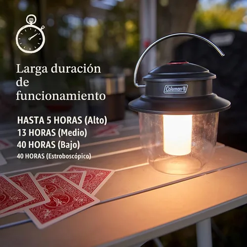 Vista 5 de Linterna LED recargable Coleman Classic 800L, linterna resistente a impactos y al agua con asa de mosquetón y puertos de carga, ideal para acampar