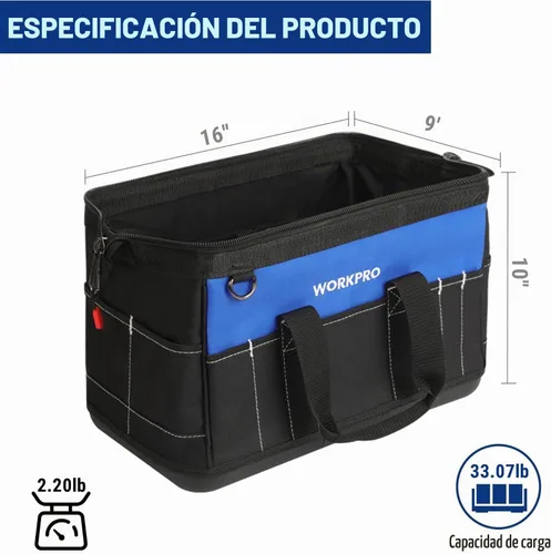 Vista 2 de WORKPRO - Bolso de herramientas de 16 pulgadas, con abertura ancha y base moldeada impermeable