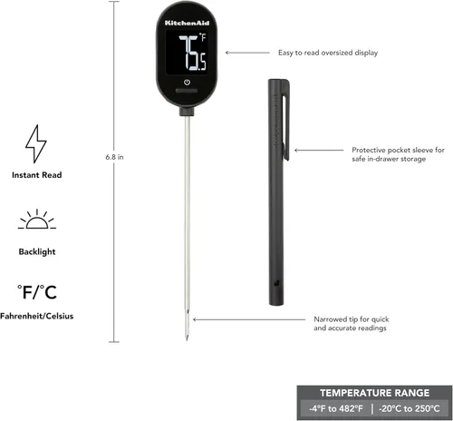 Vista 2 de KitchenAid KQ910 - Termómetro digital para parrilla de cocina con retroiluminación de lectura instantánea, termómetro inalámbrico para carne y Negro