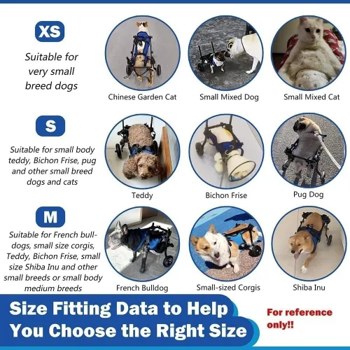 Vista 4 de Silla de ruedas ajustable para perros traseros, andador de movilidad para perros pequeños con tabla de tallas, arnés de hebilla fácil, soporte
