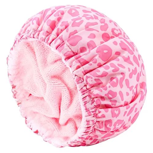 Vista 12 de Gorro de ducha para mujer, gorro de baño negro, reversible, grande, impermeable, ajustable, forro de rizo y banda elástica, dobladillo elástico