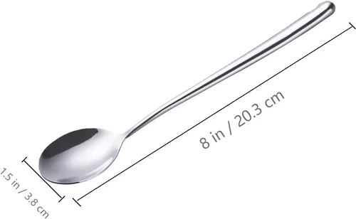 Vista 2 de Cuchara de sopa coreana de mango largo, paquete de 5, cucharas de bar largas, plata, juego de 5