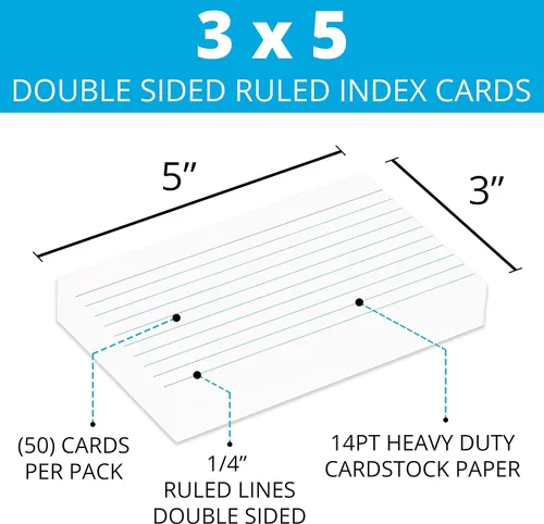 Vista 2 de Home Advantage Tarjetas de índice blancas a rayas de doble cara, tarjetas de notas forradas (3-x-5)
