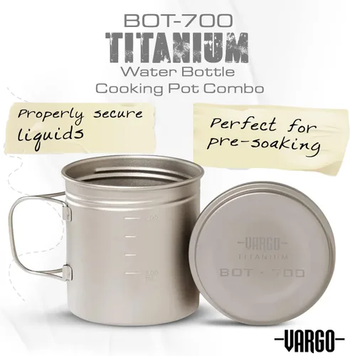 Vista 5 de Vargo BOT - 700 Olla de cocina de titanio y botella de agua con asas plegables y tapa hermética 23.7 fl oz (23 oz.) Modelo duradero y ligero