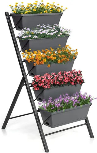 Vista 13 de S AFSTAR Macetero vertical de 5 niveles, cama de jardín elevada de 5 capas con 5 jardineras desmontables y marco de metal, contenedores elevados