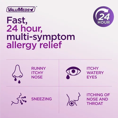 Vista 3 de ValuMeds alivio de alergia de 24 horas fexofenadina clorhidrato 180 mg medicamento genérico antihistamínico sin somnolencia para alergias, fiebre
