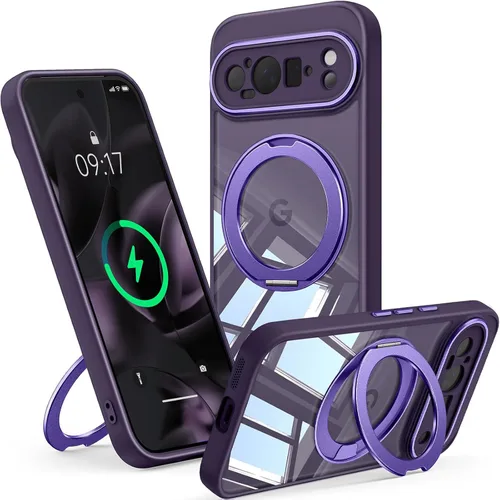 Vista 47 de 【Soporte magnético giratorio de 360°】 Funda para Google Pixel 8A 【Compatible con MagSafe y Pixelsnap】 Funda con soporte de anillo 【Transparente sin