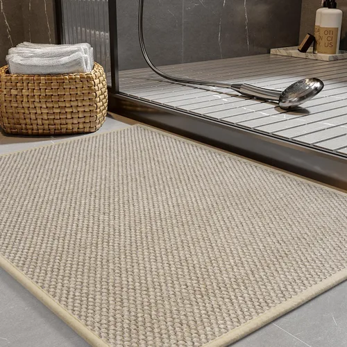 Vista 8 de PADOOR Alfombra de baño antideslizante con parte trasera de goma, trenzada absorbente, lavable a máquina, fina alfombra para suelo de baño, de Beige