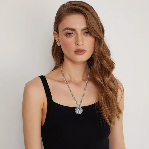 Vista 18 de Vito Collar de plata de ley 925 para mujeres y hombres, San Benito, crucifijo, Caravaca, San Cristóbal, San Judas, medalla patronal, amuleto
