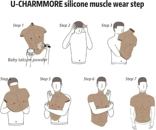 Vista 6 de U-CHARMMORE 6 generación sin aceite de silicona muscular traje masculino en el pecho