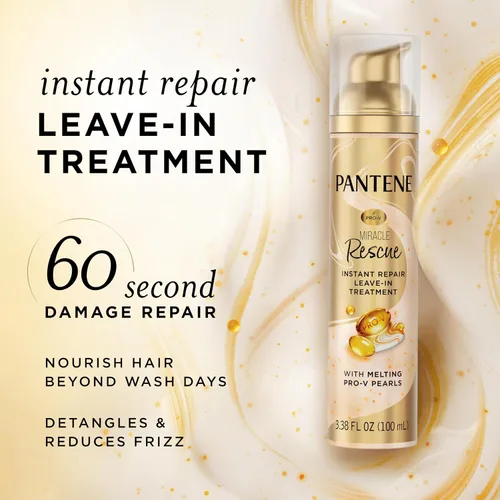 Vista 2 de Pantene Miracle Rescue - Tratamiento sin enjuague con perlas Pro-V, reparación instantánea de daños, 3.38 onzas