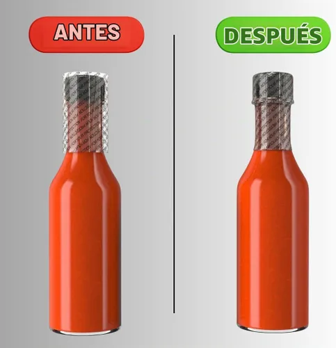 Vista 8 de Bandas retráctiles perforadas transparentes de 38 x 56 mm para botellas Boston redondas pequeñas, viales, botellas cuentagotas, botellas de A)