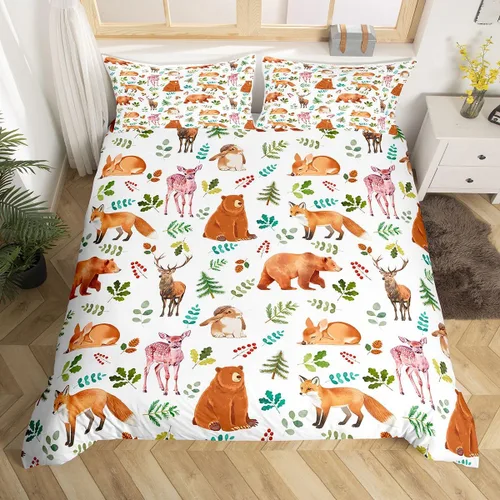 Vista 25 de Erosebridal Juego de ropa de cama individual de animales de la selva para niñas y niños, funda de edredón de elefante oso, tigre, león, safari