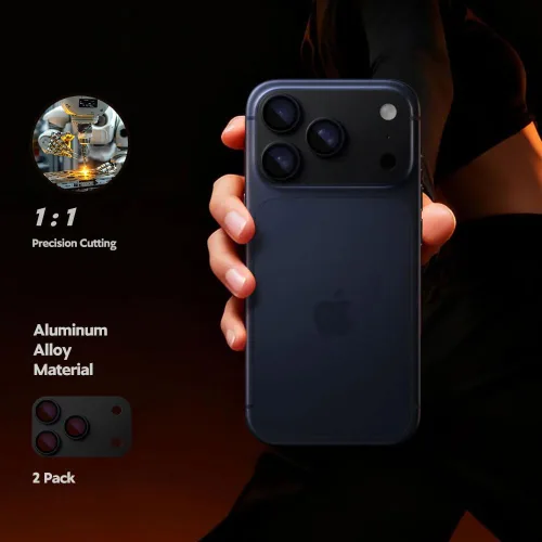 Vista 2 de para iPhone 17 Pro protector de cámara (Paquete de 2), Estuche mate de aleación de aluminio con protector de pantalla de cámara de vidrio templado