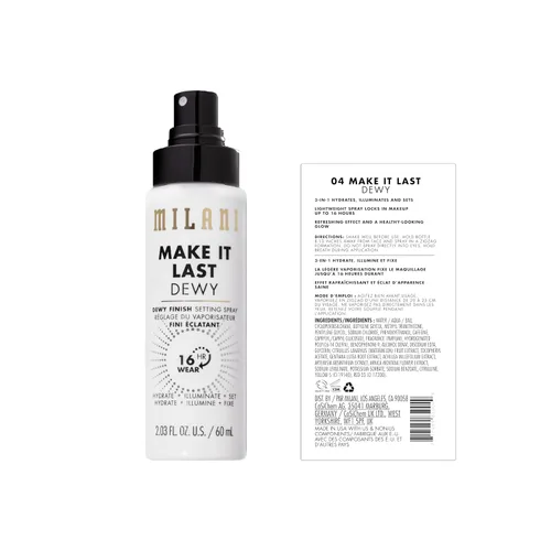Vista 2 de Milani Make It Last Dewy - Spray fijador para maquillaje, acabado húmedo 3 en 1. Prima, fija e hidrata. Hasta 16 horas de uso. Formulado con una