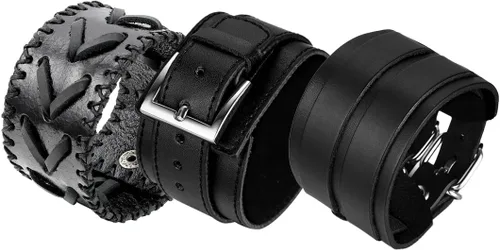 Vista 10 de OIDEA Assorted 3pcs Mens Punk Multistrand Leather Braided Bangle Cuff Bracelet for Biker Dad Father Size Adjustable