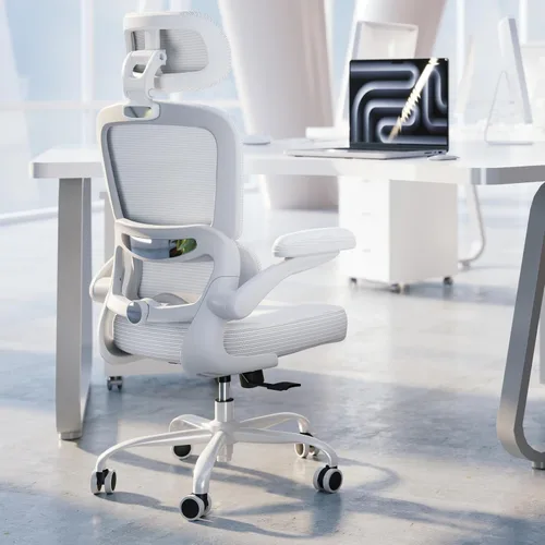 Vista 11 de TRALT - Silla de oficina ergonómica con soporte lumbar, color beige, 1