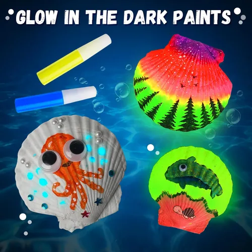 Vista 3 de Eleanore's Diary Kit de pintura de concha de mar para niños, manualidades de pintura que brilla en la oscuridad para niños y niñas, actividades