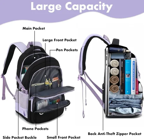 Vista 3 de CAMTOP Mochila escolar para laptop universitaria, mochila para computadora de 15.6 pulgadas para mujeres y niñas