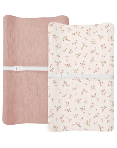 Vista 8 de Juego de 2 fundas para cambiador para bebé niño y niña, fundas de muselina para cambiador con estilo bohemio, ropa de cama neutra para guardería