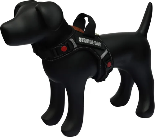 Vista 3 de ALBCORP Arnés reflectante para perro de servicio, arnés sin tirones con asa y cómodo acolchado de malla, disponible en tamaños XS-XL, con 2 parches