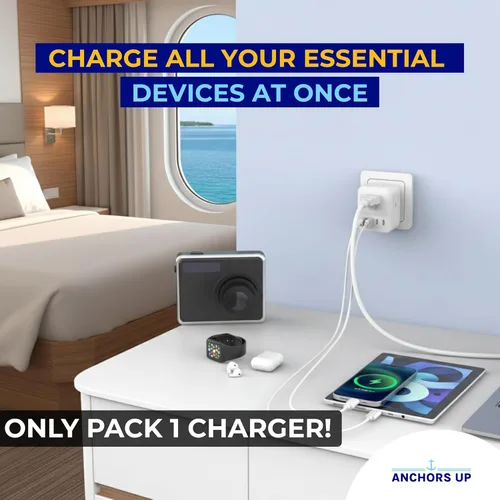 Vista 4 de Adaptador de viaje aprobado por la UE para cruceros - Extensor de enchufe múltiple 8 en 1 sin sobretensión con USB - Utilice la toma de corriente