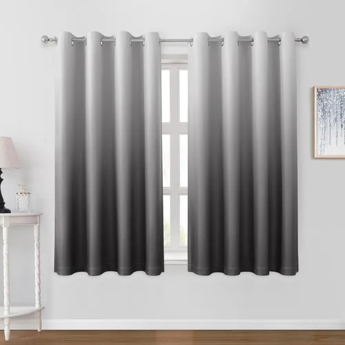 Vista 20 de HOMEIDEAS Cortinas Blackout Negras Ombré de 52 x 63 Pulgadas de Largo Degradado Oscurecimiento de Habitación Aislamiento Térmico Ahorro de Energía
