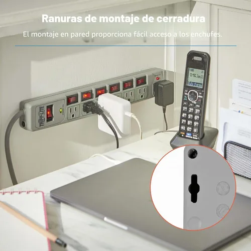 Vista 4 de Barra de contactos protectora de sobretensión de Tripp Lite. 7 tomacorrientes + control de tomacorrientes Valor no encontrado Gris
