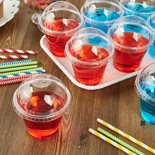 Vista 5 de Lilymicky Paquete de 200 vasos de plástico transparente de 9 onzas con tapas de cúpula, tazas de postre transparentes para helado, café con leche