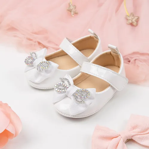 Vista 4 de Zapatos planos Mary Jane para bebés y niñas, suela de goma antideslizante con Bownot para primeros pasos, zapatos de vestir de boda de princesa