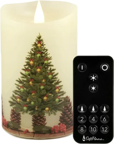 Vista 20 de Velas de Navidad sin llama con control remoto, 7,6 cm x 12,7 cm, Velas parpadeantes de cera real con mecha 3D, pilas, vela de árbol de Navidad Árbol