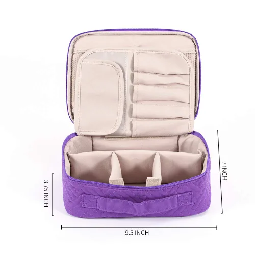 Vista 5 de WEIBIN Bolsa de maquillaje de viaje, bolsa de aseo personal, organizador de cosméticos con divisores ajustables y soporte para brochas para bolso