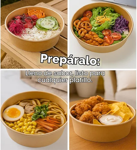 Vista 3 de Cuencos de papel redondos desechables de 17 onzas con tapa, 50 juegos de recipientes de delicatessen, cuencos de acai a prueba de derrames