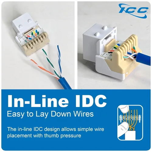 Vista 2 de ICC Conector Keystone de voz para EZ Style, RJ11, 6P6C, conector de cable de red telefónica con certificación UL, compatible con TIA, compatible