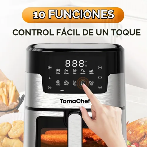 Vista 2 de TomaChef Freidora de aire de 5.3 cuartos de galón con ventana visible, cocina digital 10 en 1 (negro)