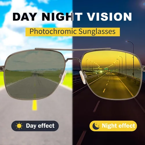 Vista 5 de FEISEDY Gafas de sol fotocromáticas polarizadas aviador hombres mujeres para conducción diurna y nocturna marco de metal B0172