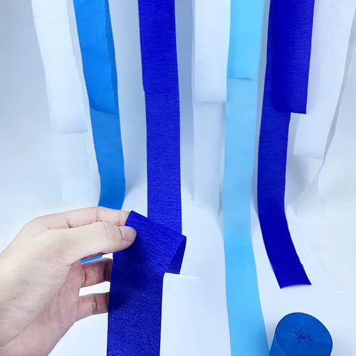 Vista 4 de Serpentinas de papel crepé azul, 8 rollos de 656 pies, decoraciones de papel crepé para fiesta de cumpleaños, baby shower o reunión (degradado azul)