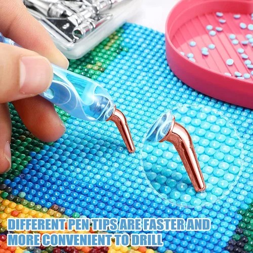 Vista 6 de ZYNERY Kit de 40 bolígrafos de pintura de diamante, 13 puntas de acero inoxidable para accesorios de pintura de diamantes con 12 arcilla, bolígrafos