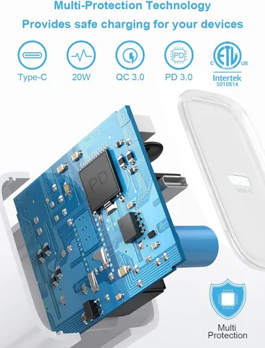Vista 3 de Cargador rápido para iPhone, 3+3 unidades, cargador de pared USB C de 20 W con cable de carga rápida de 6 pies compatible con iPhone