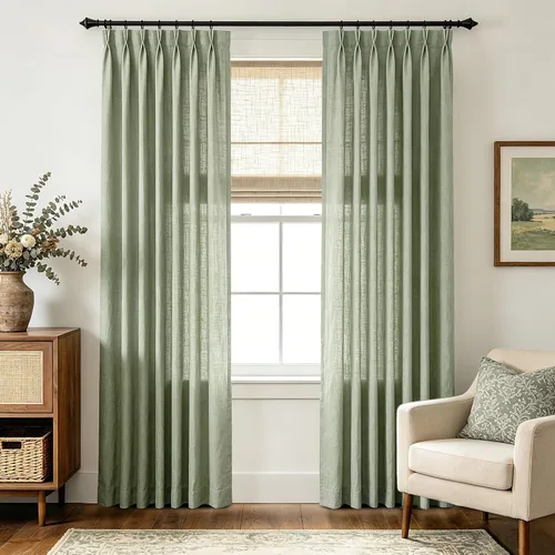 Vista 10 de Cortinas de lino de 63 pulgadas, juego de 2 paneles para sala de estar, beige natural, cortinas con pliegues pellizco entrenadas con memoria