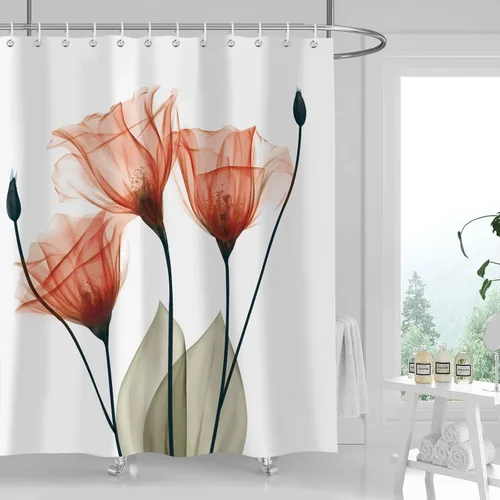 Vista 18 de Cortina de ducha floral de primavera, cortinas de ducha de plantas de flores silvestres para baño, cortina de baño de tela de poliéster impermeable