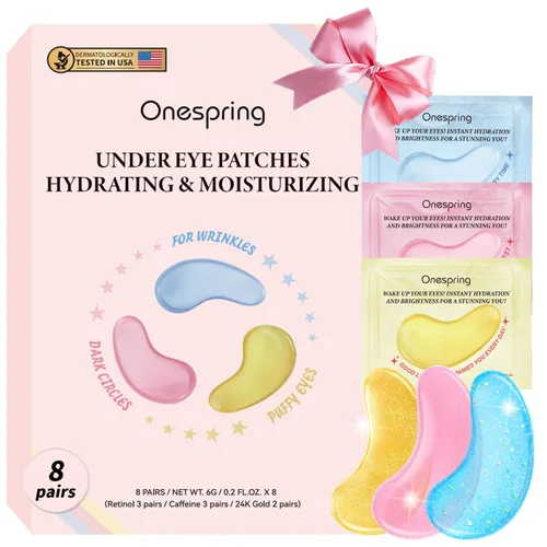 Vista 13 de Onespring Almohadillas de gel para ojos (24 pares) – Parches debajo de los ojos para ojos hinchados, arrugas, ojeras, geles de colágeno natural