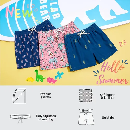 Vista 4 de BRISIRA Traje de baño para niños pequeños, antirozaduras, pantalones cortos de natación para niños con forro de compresión
