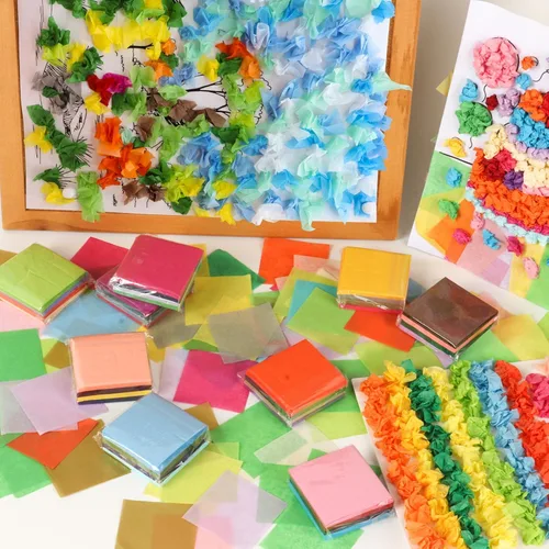 Vista 5 de Jyongmer 10800 piezas de papel de seda multicolor cuadrados, papel de seda de 2 pulgadas de colores para manualidades, papeles de seda arco iris