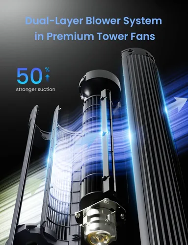 Vista 5 de AIRMATE Ventilador de torre de volumen de aire súper alto, altura de 43 pulgadas, velocidad de 36 pies/s, 12 velocidades, 3 modos, temporizador