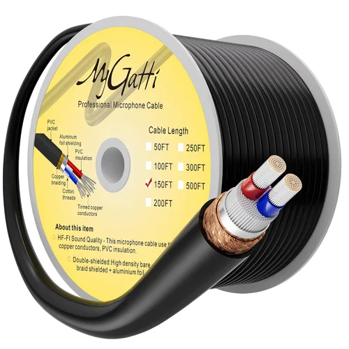Vista 9 de Cable de micrófono XLR a granel de 50 pies, cable de micrófono sin procesar, cable de audio de calibre 21, OFC, 2 conductores de cobre estañado 21